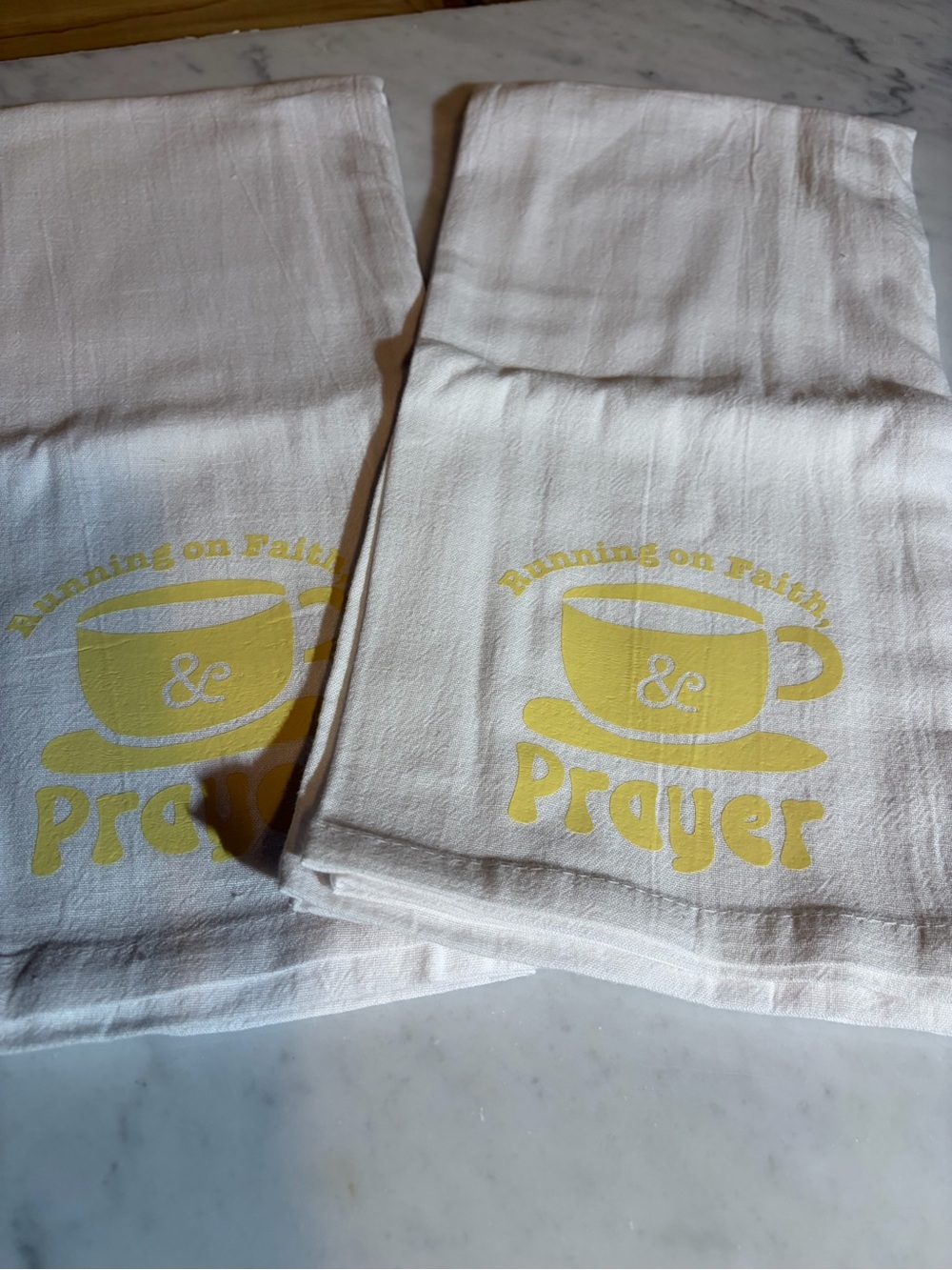 Prayer & Coffee Yellow Graphic Tea Towel